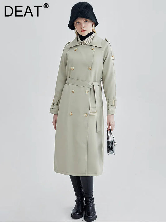 Trench-Coat à revers, manches longues, Double boutonnage, vert haricot