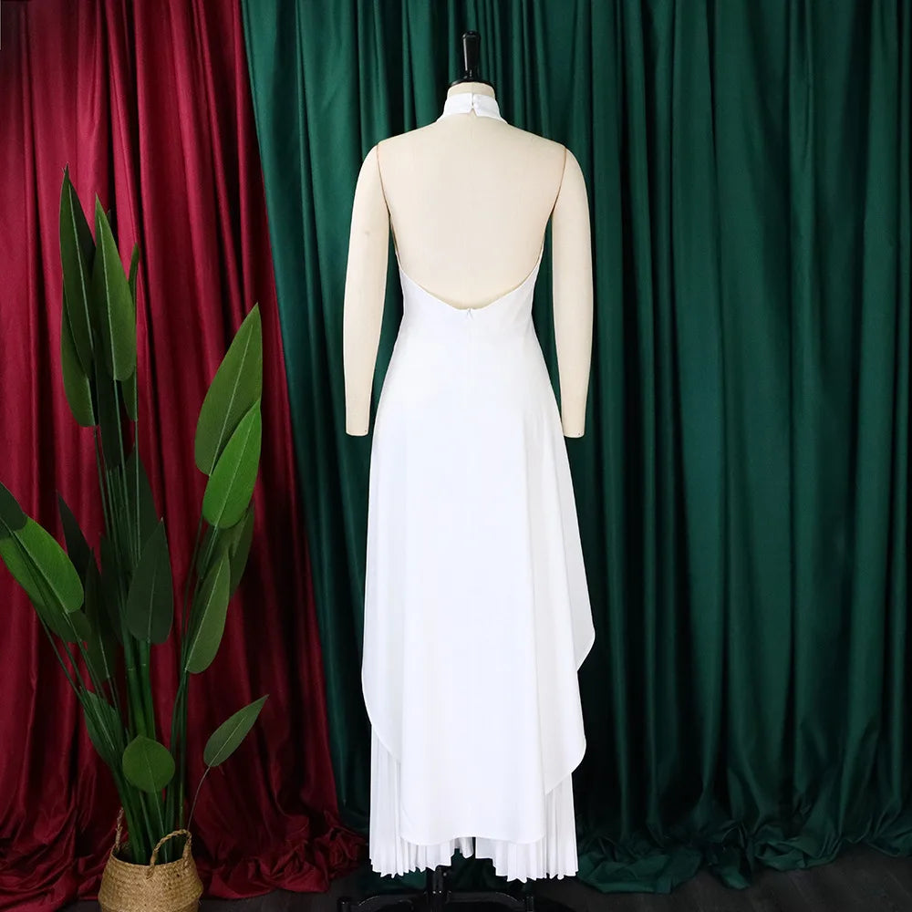Elegant Tow Piece Set Women Outfit Backless Top Hundred Pleated Wide Leg Pants LADYLYS