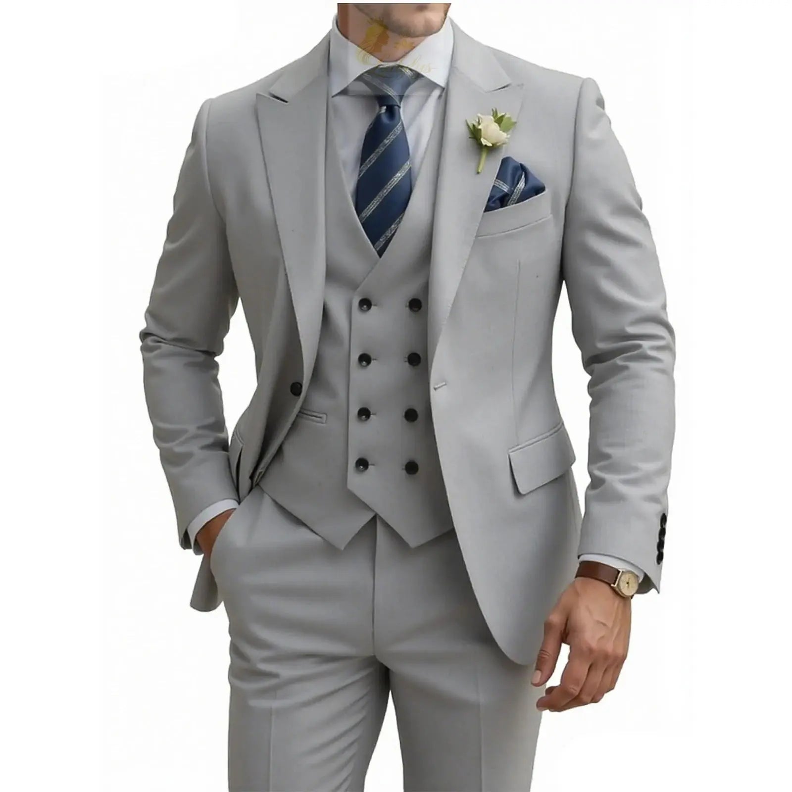 3 Piece Slim Fit For Men Double Breasted Suit Wedding Prom Suits Formal Business Dinner Tuxedo LADYLYS