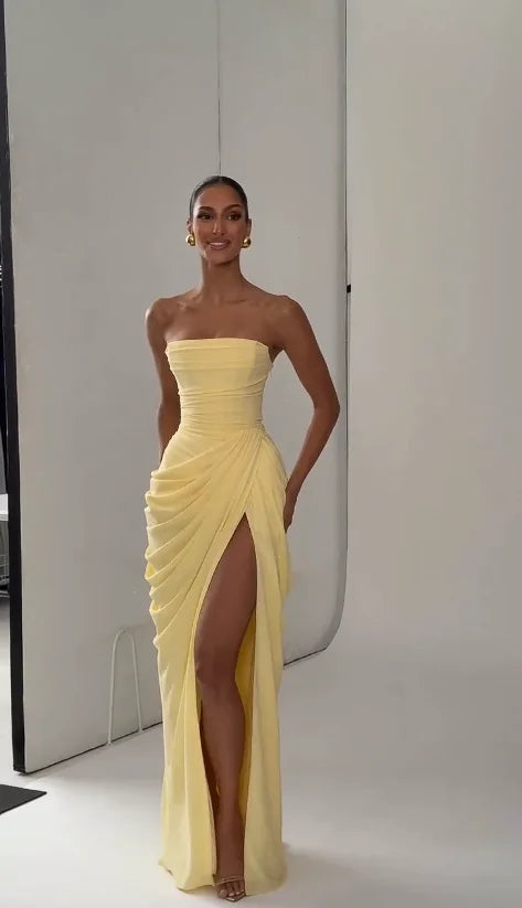 Sexy Solid Pleated Strapless Dress Lady Chic Off-shoulder Backless LADYLYS