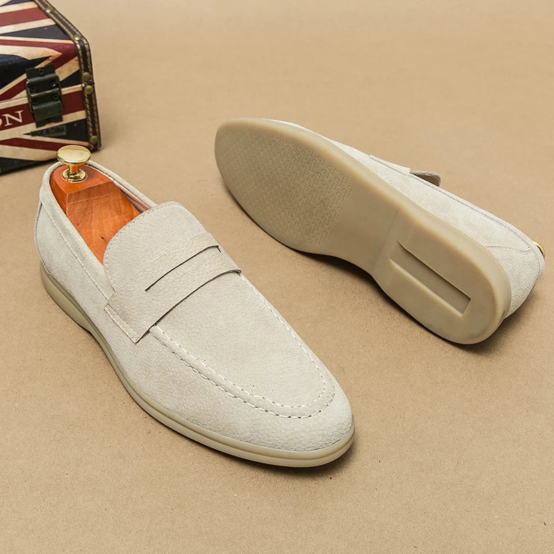 Chaussures en cuir suédé de haute qualité, style britannique, mocassins simples pour hommes, blanc cassé, semelles souples