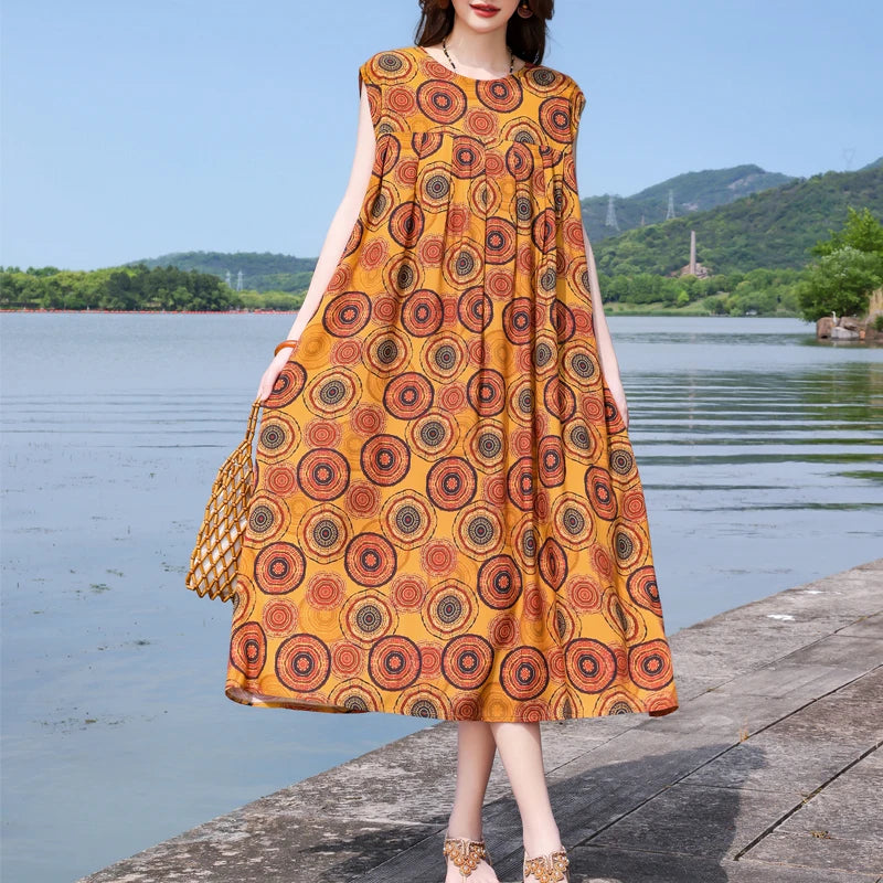 Casual Female Elegant  Print Knee-length 0-neck Floral Dress LADYLYS