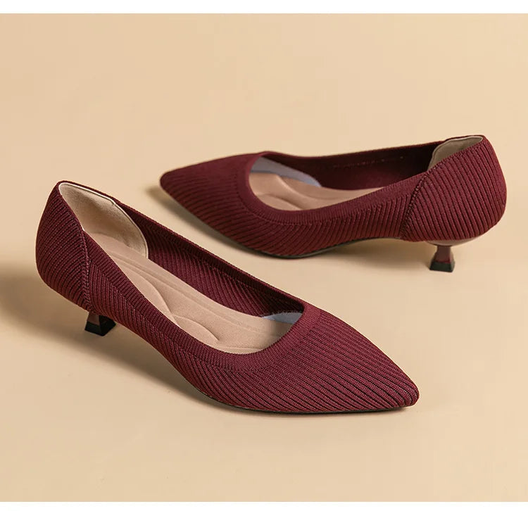 High-heeled shoes solid color knitted breathable rubber anti-skid LADYLYS