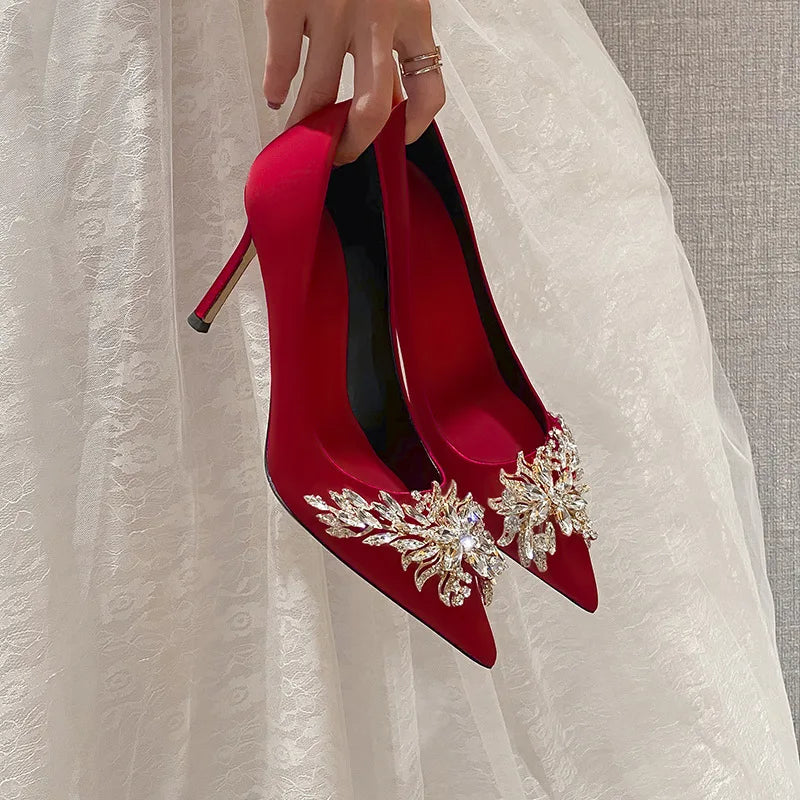 Talons rouges pour femmes chaussures de mariage à strass confortables