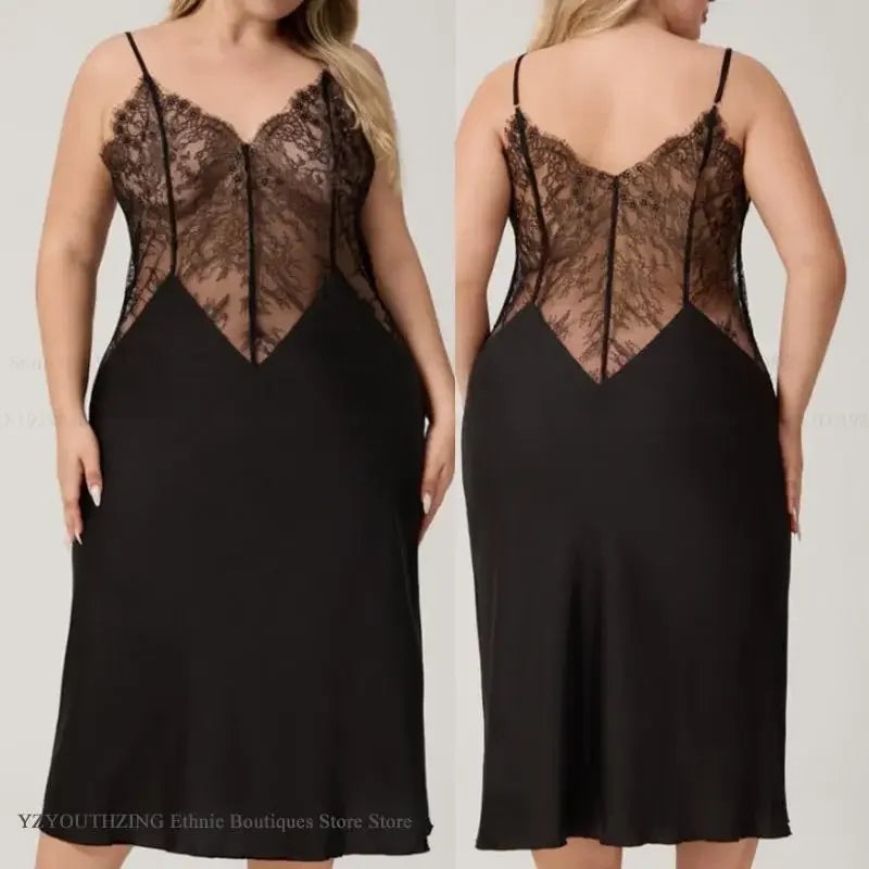 Oversize 3XL 4XL 5XL Female Long Nightgown Sleepwear Sexy LADYLYS