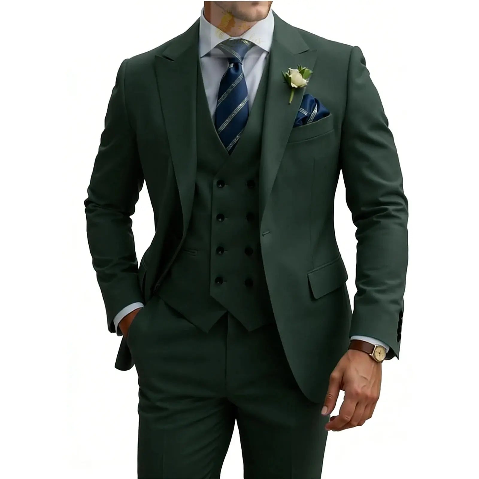 3 Piece Slim Fit For Men Double Breasted Suit Wedding Prom Suits Formal Business Dinner Tuxedo LADYLYS