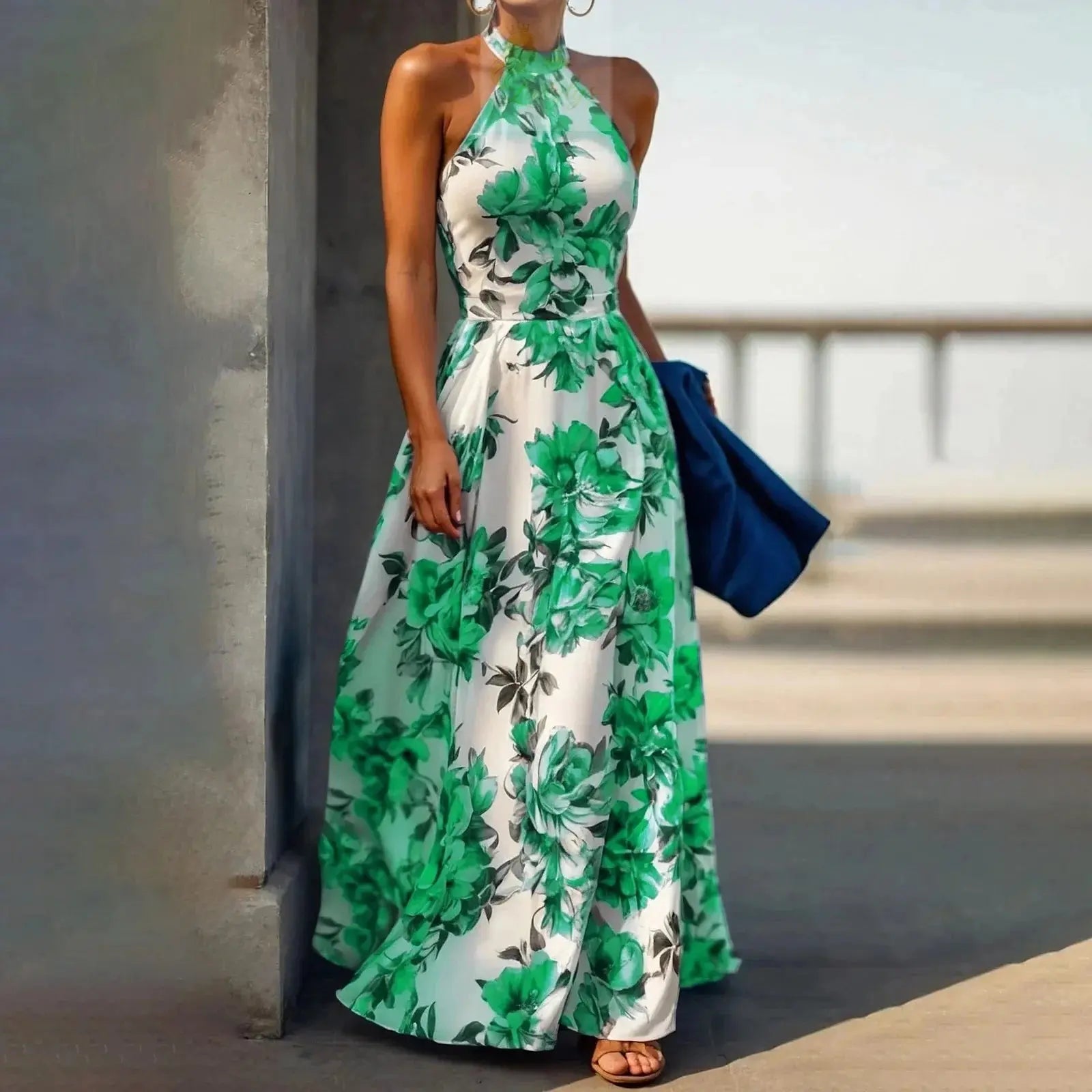 Floral Print Women's Sleeveless Neck Hanging Beach maxi Dress LADYLYS