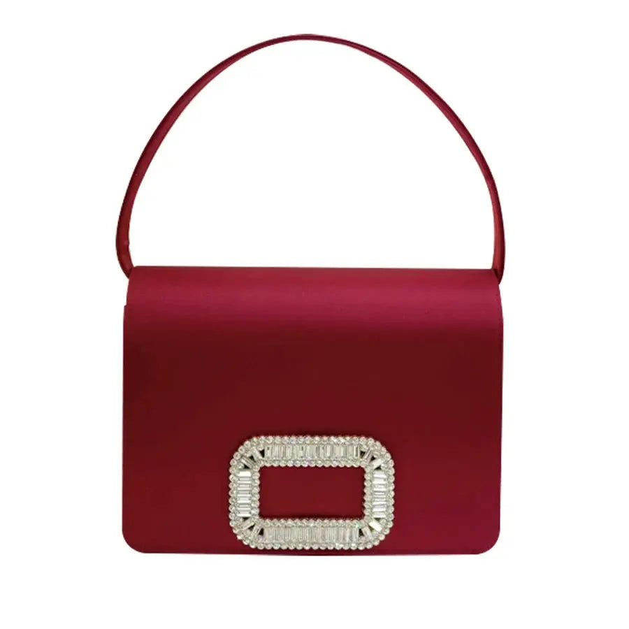 Luxury Diamond Square Button Evening small Bag Clutch Purses Satin Rhinestone LADYLYS