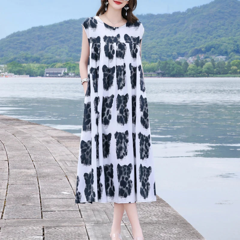 Casual Female Elegant  Print Knee-length 0-neck Floral Dress LADYLYS