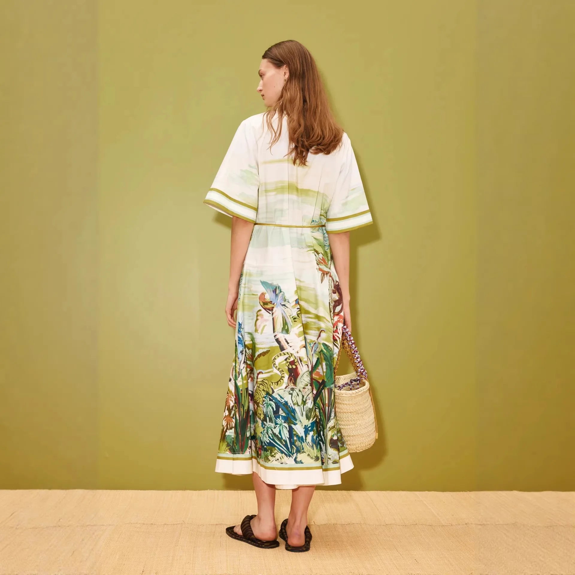 New Casual Fashion Linen Shirt Collar Cardigan Long Dress LADYLYS