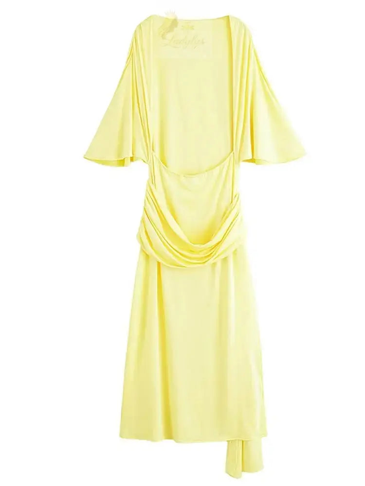 Sexy Backless Party Long Dress Women O-neck Slim Pleated Ribbon LADYLYS
