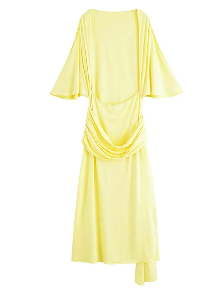 Sexy Backless Party Long Dress Women O-neck Slim Pleated Ribbon LADYLYS