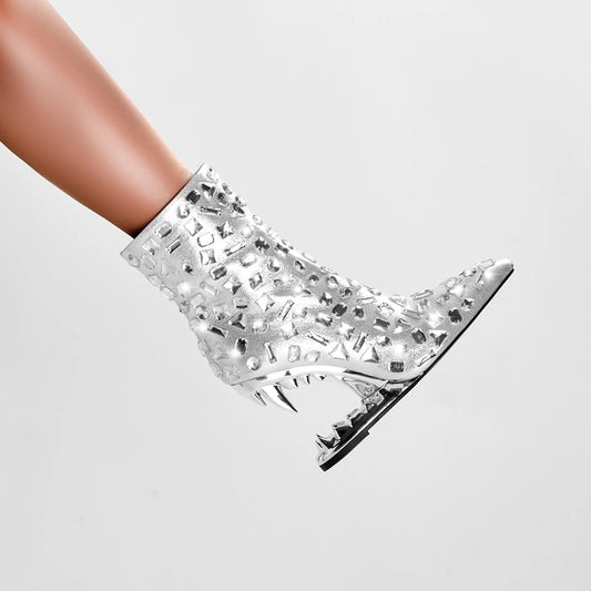 Bottes à gros talons pointues et strass pour femmes, nouvelles bottes courtes à la mode de Kaky