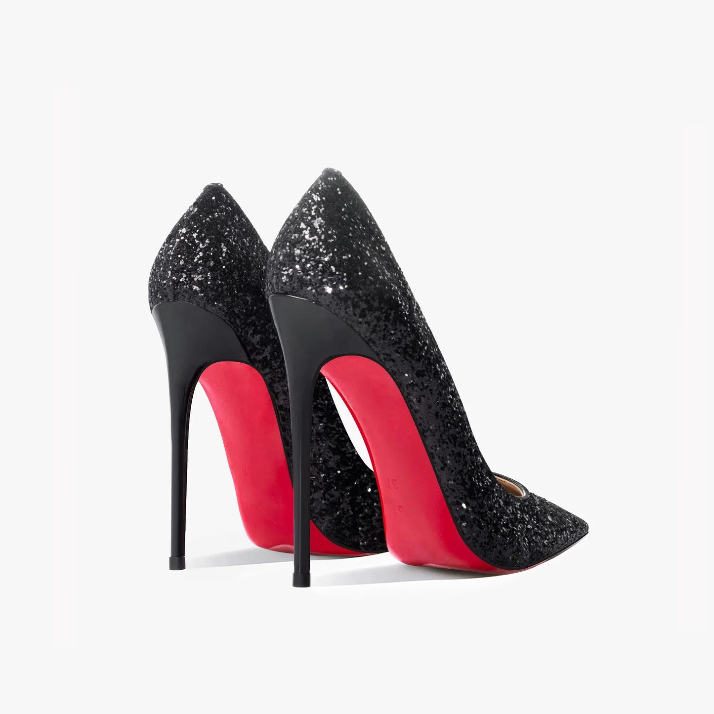 Escarpins à talons hauts noirs scintillants pour femmes, chaussures de soirée pointues et fines