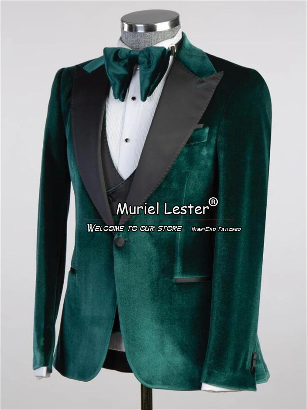 Ensemble costumes de mariage en velours vert pour hommes, Tuxedos de marié formel, grande taille