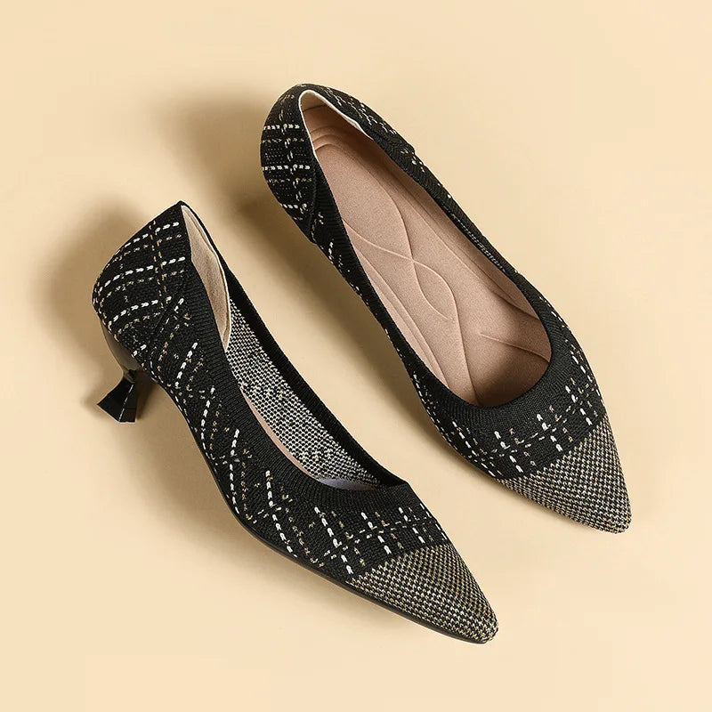 High-heeled shoes solid color knitted breathable rubber anti-skid LADYLYS