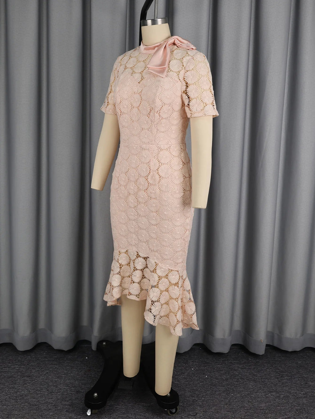 Elegant A Line Lace Dress O Neck Short Sleeves Hollow Out LADYLYS
