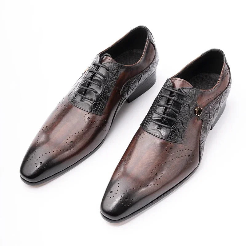 Chaussures Brogue pour hommes faites à la main en cuir véritable à lacets, chaussures décontractées