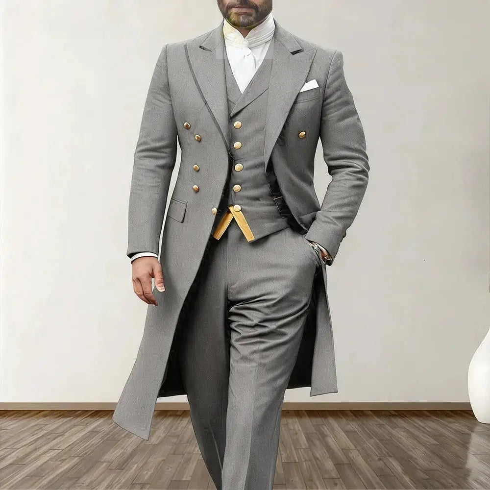 Men Suits 3 Piece Long Blazer Vest Pants Satin One Button Tuxedo LADYLYS