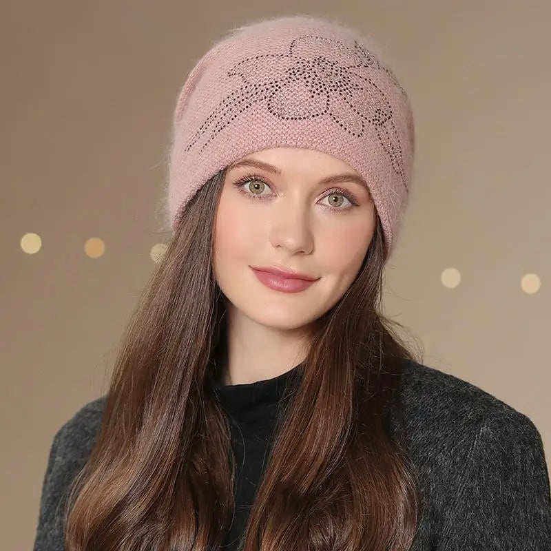 Chapeau d'hiver pour femme, bonnet décoratif à la mode, mélange de fourrure de lapin