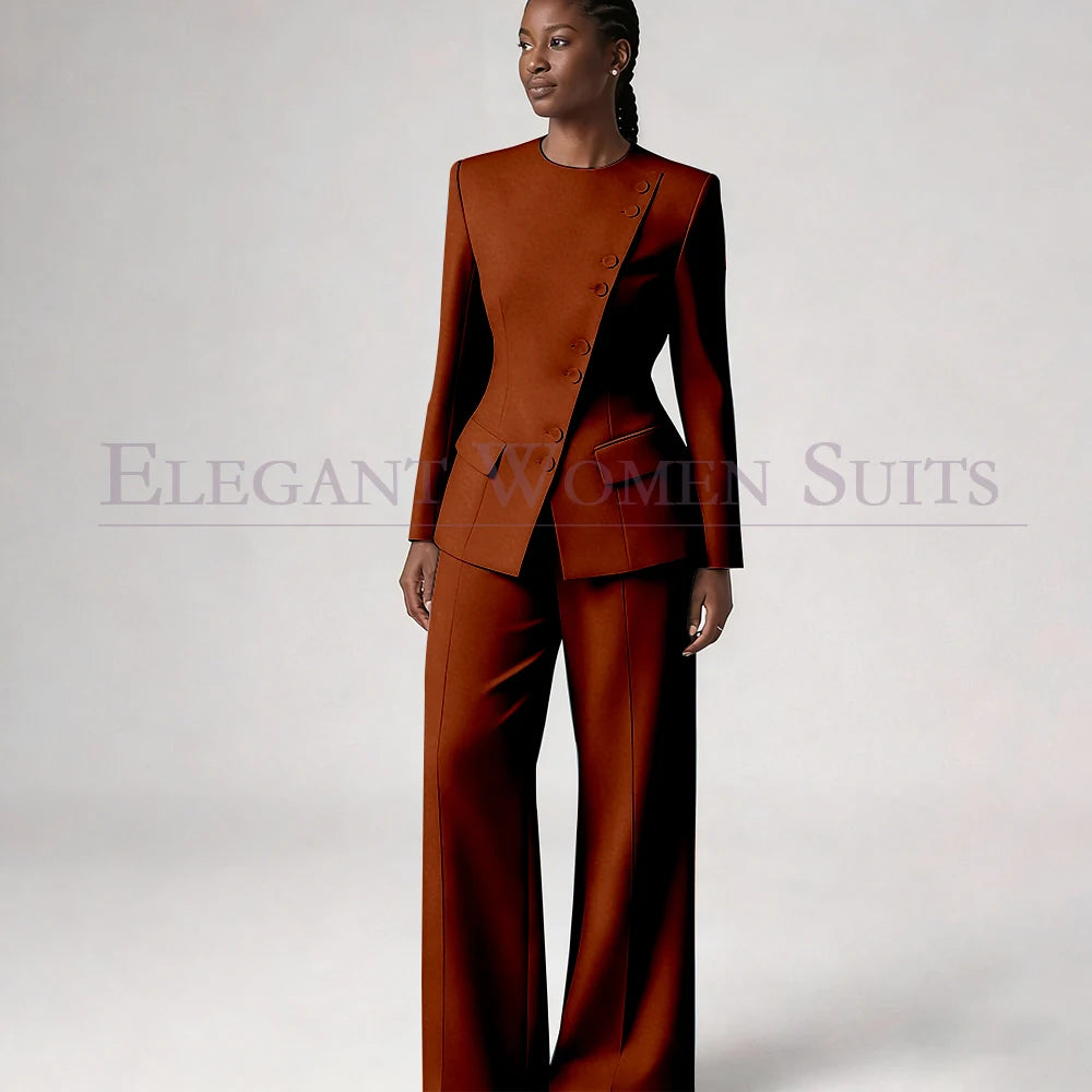 Single Breasted Women's Suits Blazer Luxury O-neck Regular Length 2 Piece LADYLYS