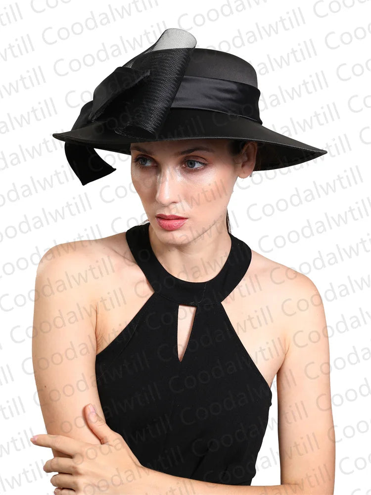 Chapeau Fedora en Satin pour femmes, élégant, avec nœud fascinateur Vintage