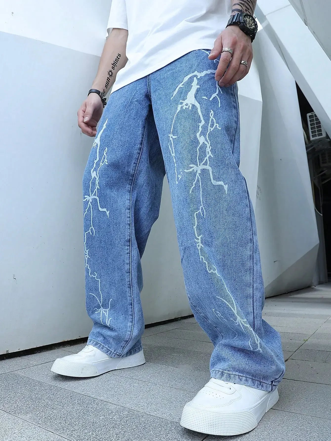 Jean imprimé Graffiti pour hommes, pantalon Hip Hop dégradé, sarouel de dessin animé, ample