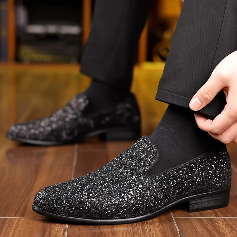 ADRIEN Mocassins de luxe pour hommes à paillettes dorées et argentées de haute qualité