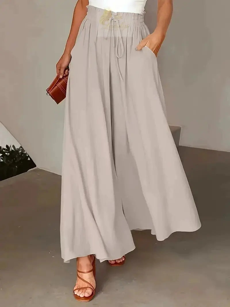 Bohemian Wide-Leg Pants with Elastic Waist and Polka Dot Print Long Skirt LADYLYS