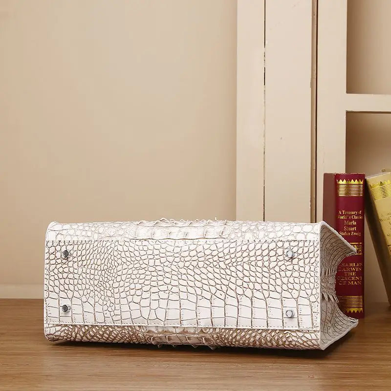 Sac à main de luxe en cuir véritable pour femme, sac fourre-tout blanc Crocodile Sophia, sacs de messager initiés portables, grande capacité, mode