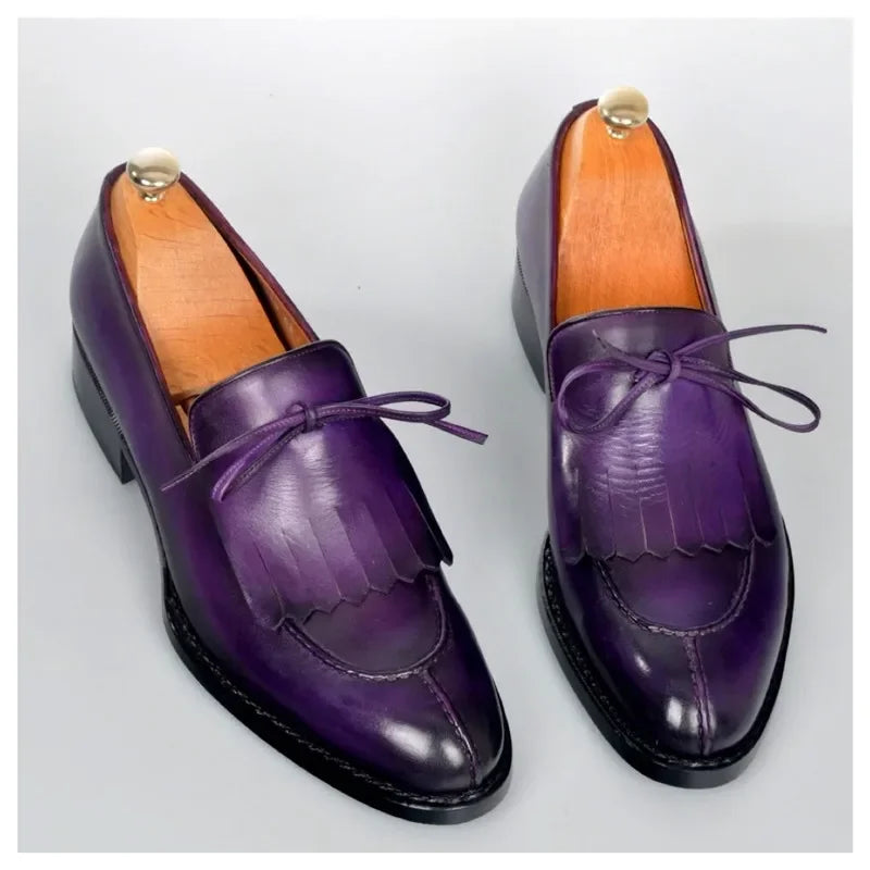 Mocassins Hommes Vert Violet Noir Frange Pu, chaussures habillées Respirant Slip on Party