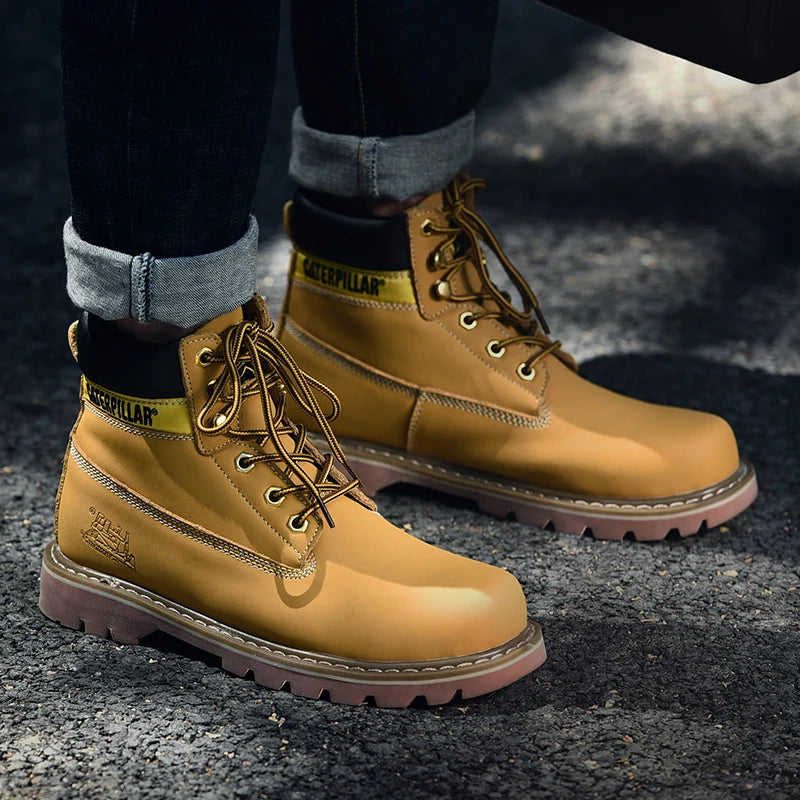 Véritable cuir hommes femmes hiver cheville militaire trekking neige jaune concepteur bottes tactiques