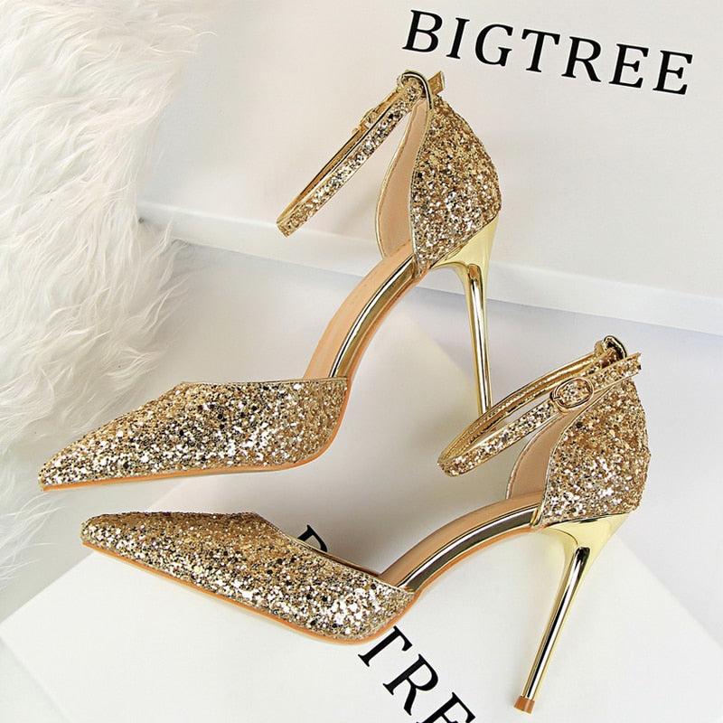 BIGTREE chaussures Sexy talons hauts à paillettes scintillantes