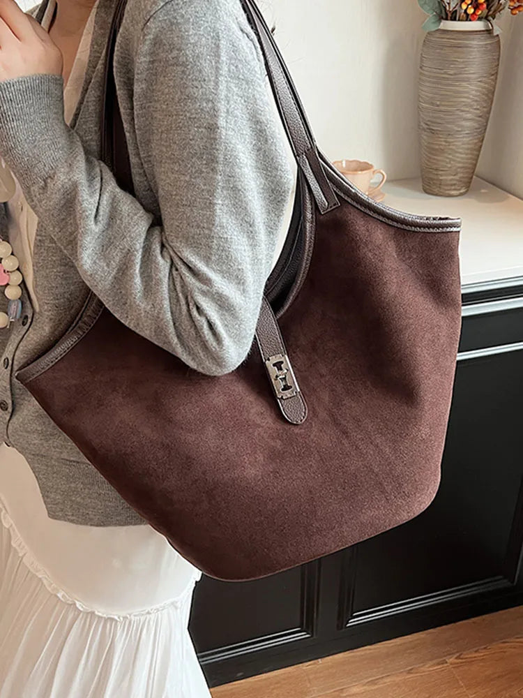 Sac à main vintage en faux daim pour femme grande capacité, décontracté