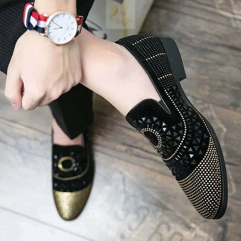 Noble brand black rhinestone men's dress shoes velvet crystal luxury loafers LADYLYS