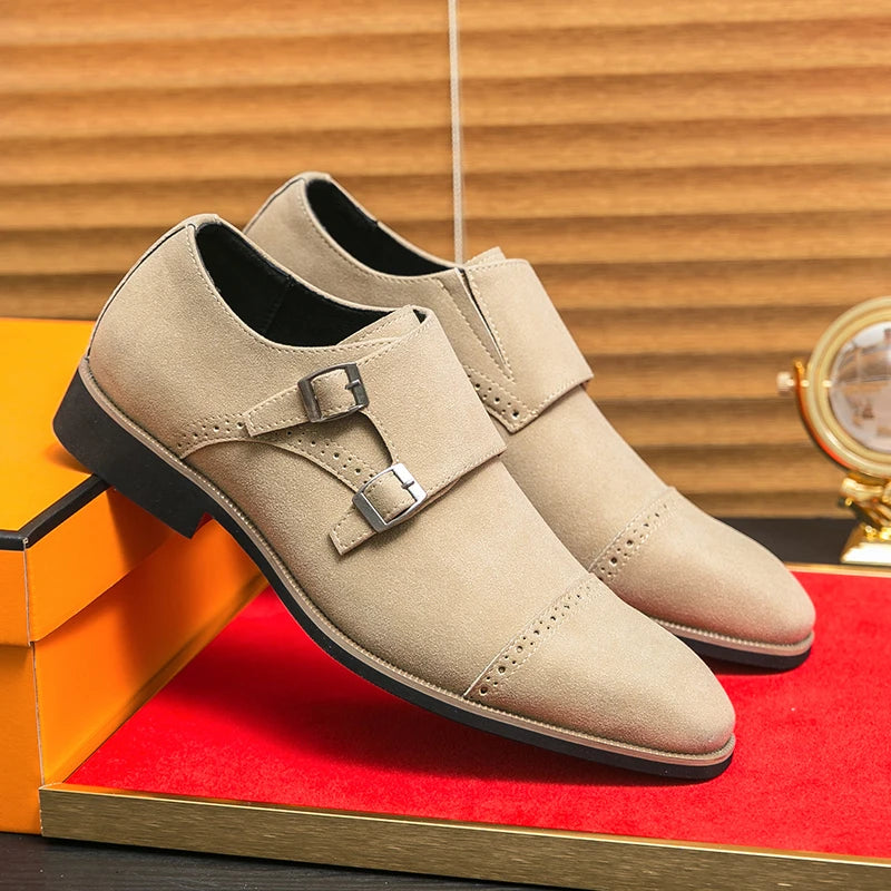 Tom Chaussures classiques de luxe en cuir pour hommes, chaussures à boucle en daim