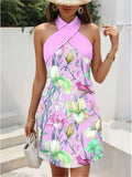 Women's Backless Cross Halter Neck Mini Dress – Sleeveless, A-Line, Summer LADYLYS