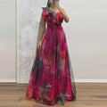 Sexy Slanted Neck Bow Tie Up Slim Long Dress Elegant Mesh Waist Banquet Dress LADYLYS