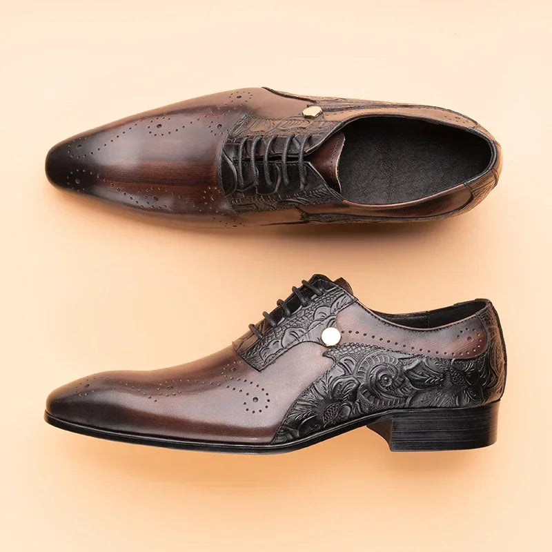 Chaussures Brogue pour hommes faites à la main en cuir véritable à lacets, chaussures décontractées