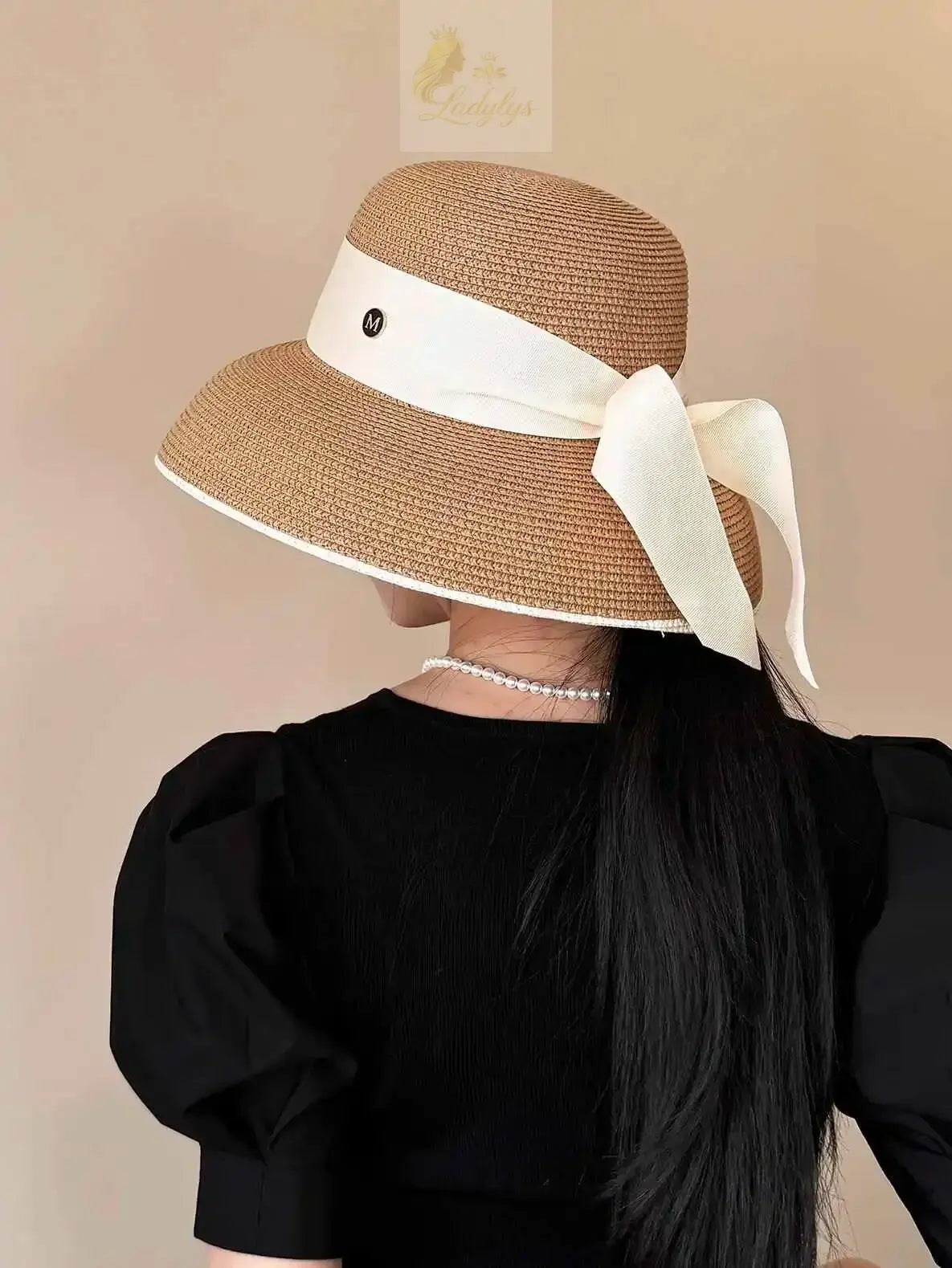 French Retro Straw Sun Hat with Bow Detail - Hepburn Style Elegant Wide Brim LADYLYS
