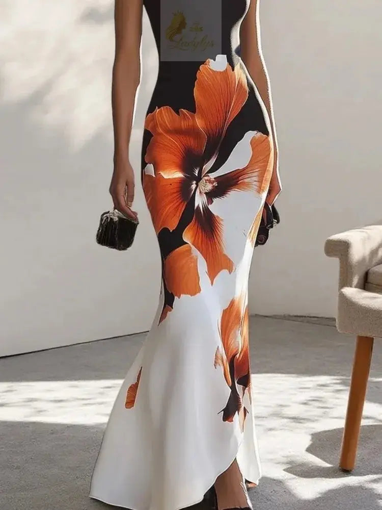 Flower Print Dress Women's Evening Dresses Elegant Sexy LADYLYS