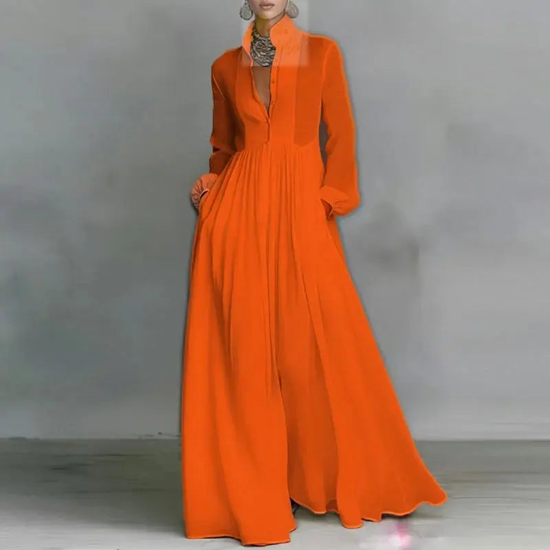 Maxi Shirt Dress Woman Elegant High Waist Solid Party Dress Spring Long Sleeve Loose LADYLYS