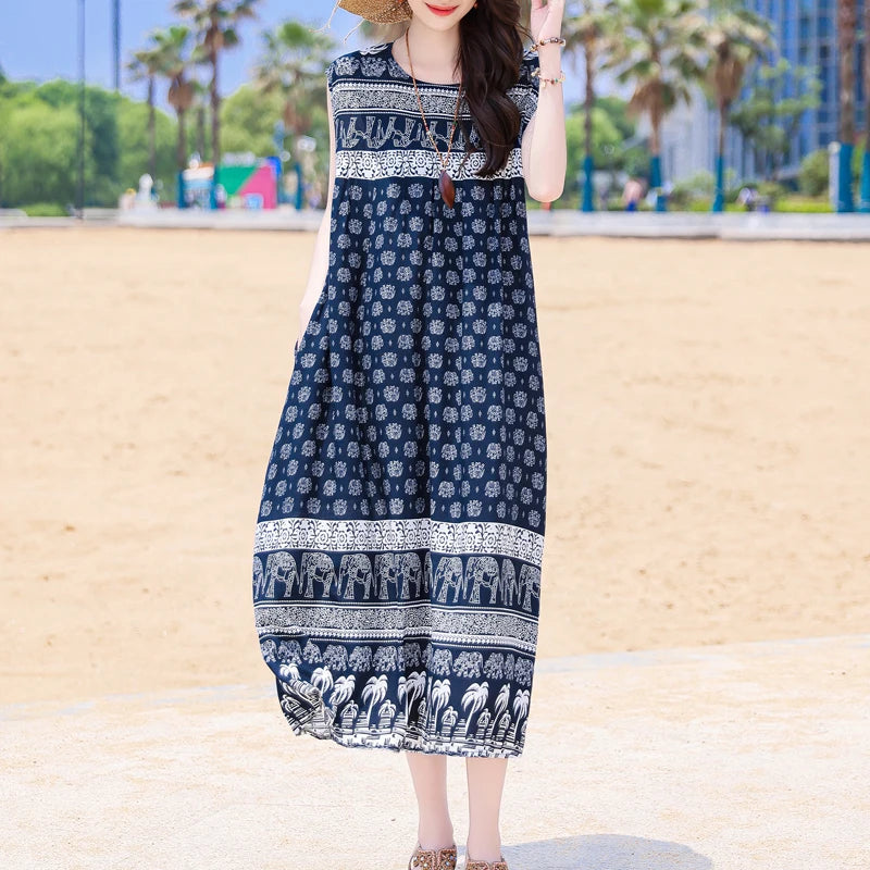 Casual Female Elegant  Print Knee-length 0-neck Floral Dress LADYLYS
