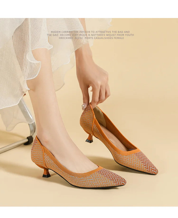 High-heeled shoes solid color knitted breathable rubber anti-skid LADYLYS