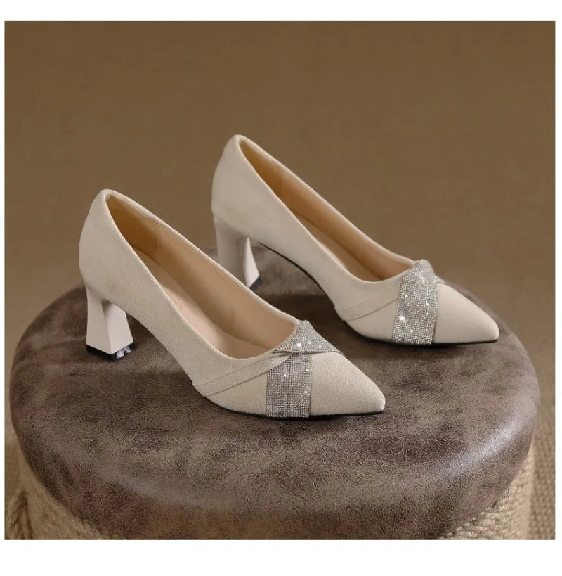 High Heels Pumps Black Block Rhinestone 5CM/7CM LADYLYS