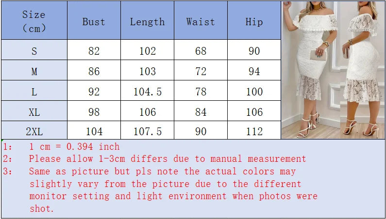 Women's White Off-Shoulder Lace Midi Dress Ruffled Neckline LADYLYS