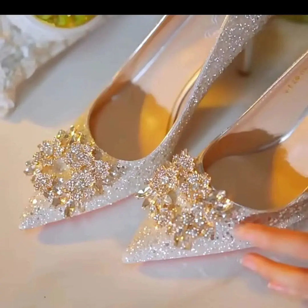 High Heel Shoes Fad Elegant Crystal Pointed Toe Pumps Retro Shallow LADYLYS