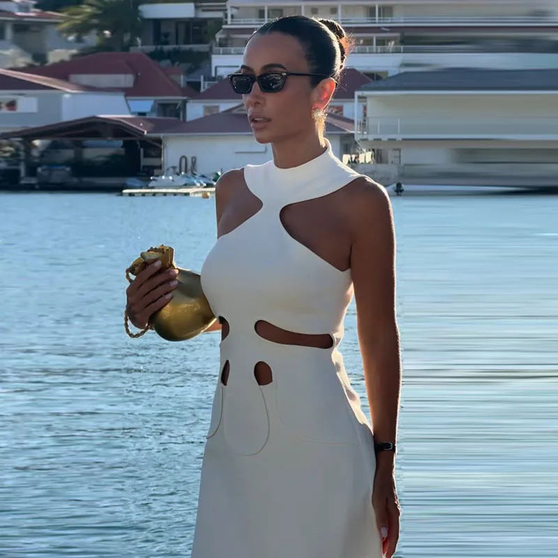 Elegant Halter Women's Dress Sleeveless Lady Mini Chic Female Robe Holiday LADYLYS