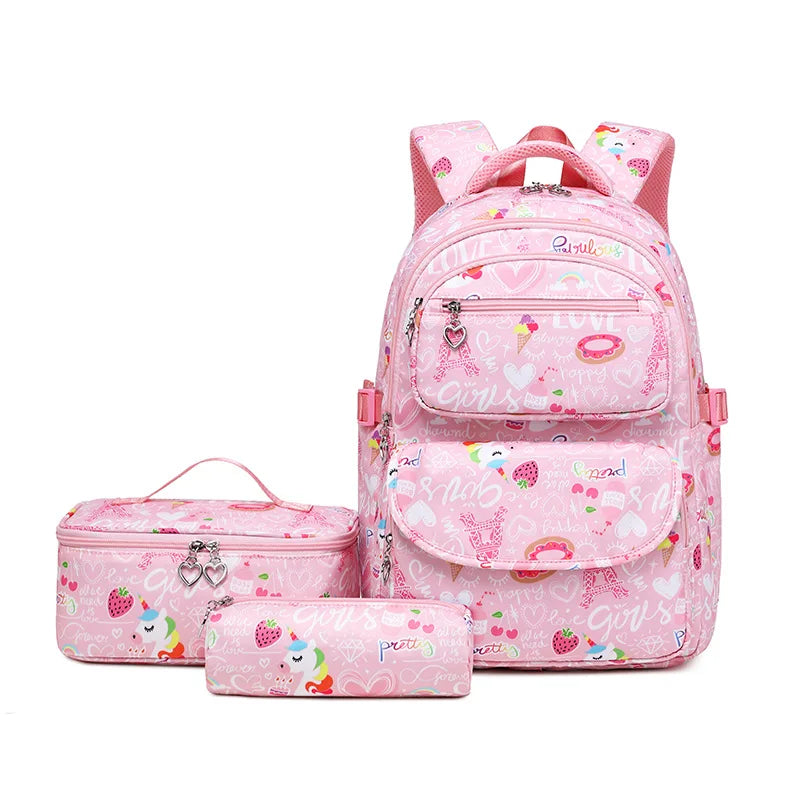 Nouveaux sacs à dos scolaires filles étoiles enfants sac à dos avec sac à déjeuner et porte-crayon enfants 3 en 1