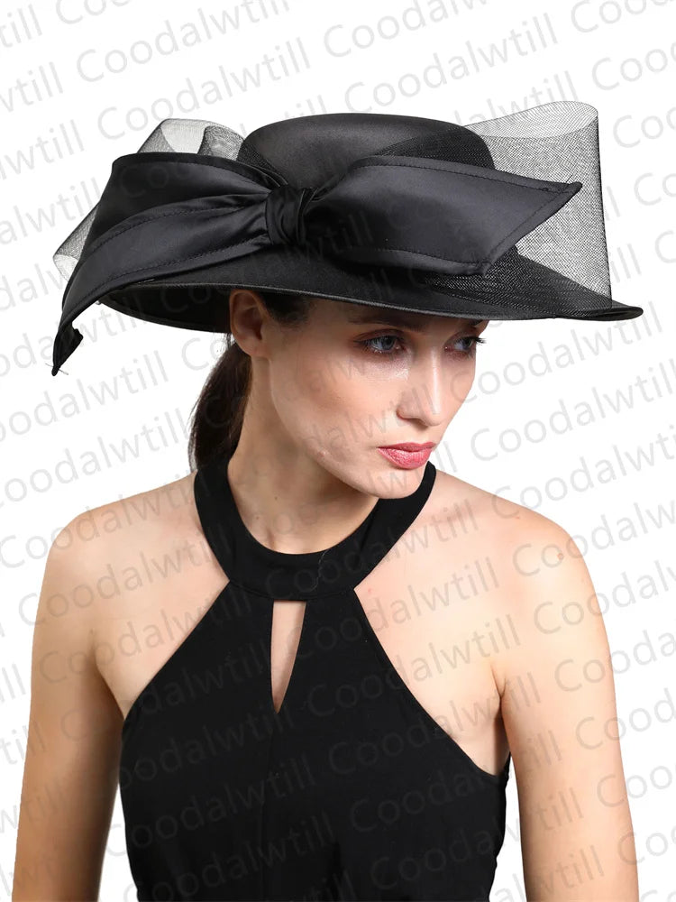 Chapeau Fedora en Satin pour femmes, élégant, avec nœud fascinateur Vintage